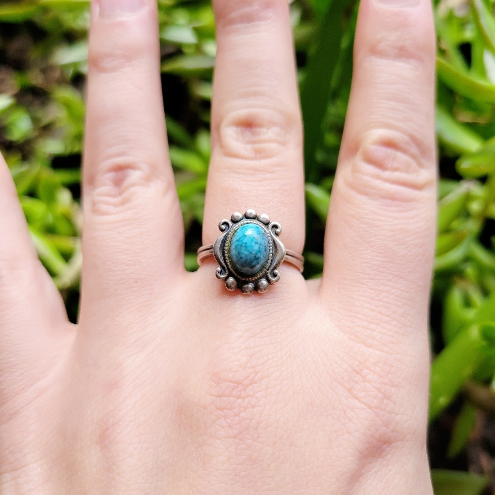 *RARE* Vintage Beau Sterling 925 Silver Turquoise Ring, adjustable